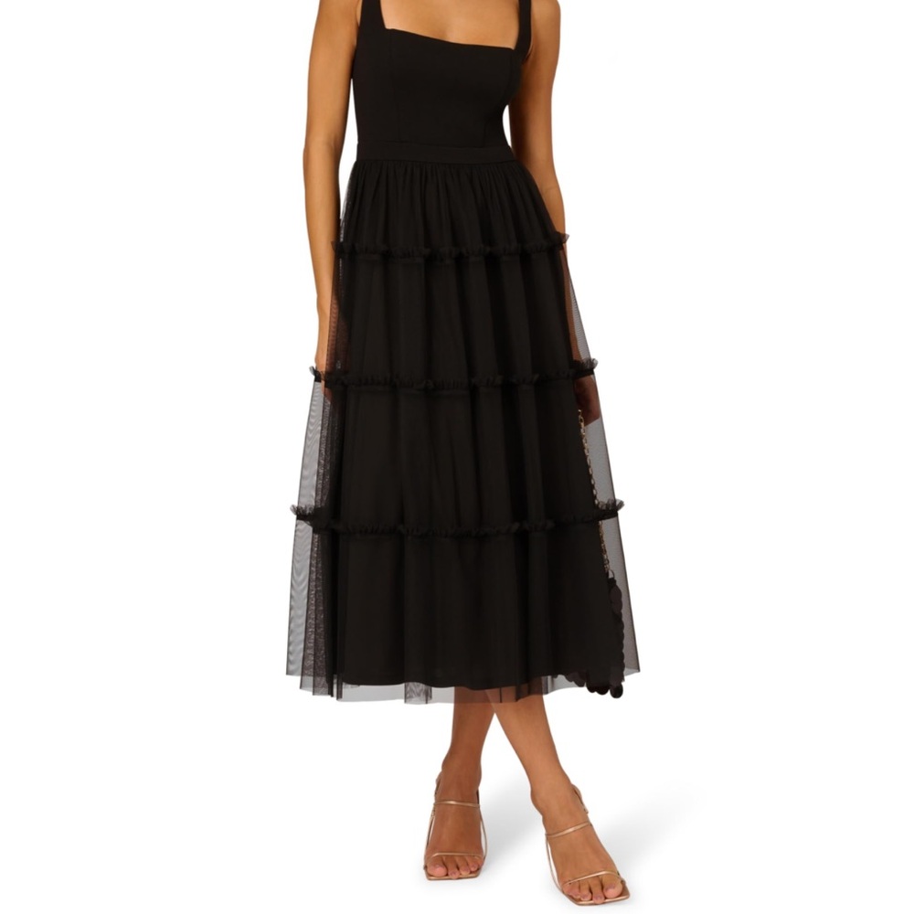 Elegant Black Tiered Midi Dress
